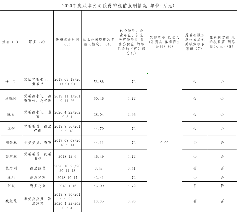 2020年度从本公司获得的税前酬金情形